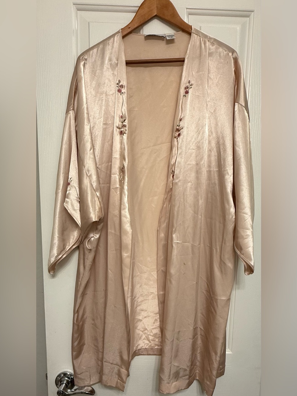 Vintage Val Mode Lingerie Pink Satin Embroidered Kimono Robe - Plus Size 2X